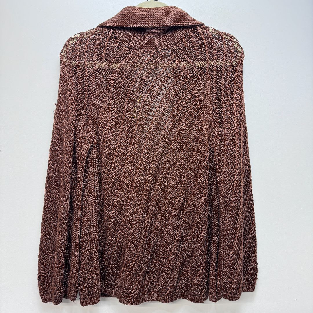 Josie Natori Long Sleeve Open Front Mix Knit Sweater Brown