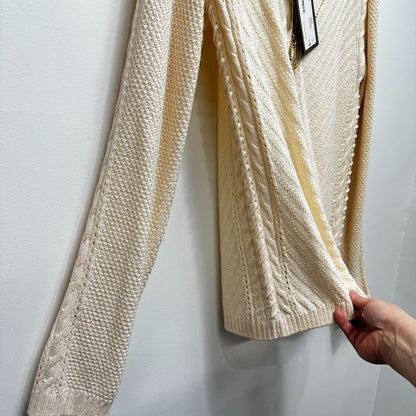 St. John Long Sleeve Mix Knit Zip Front Sweater Ivory