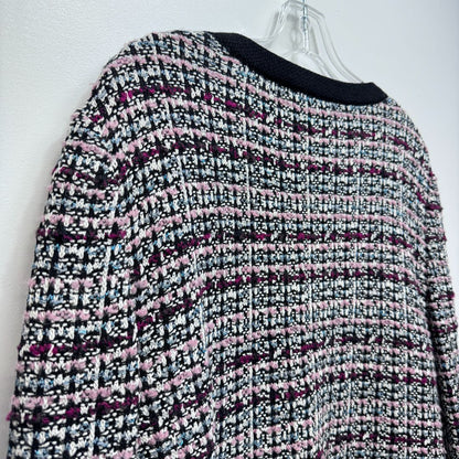 St. John Open Multi Colored Tweed Black Trim Sweater