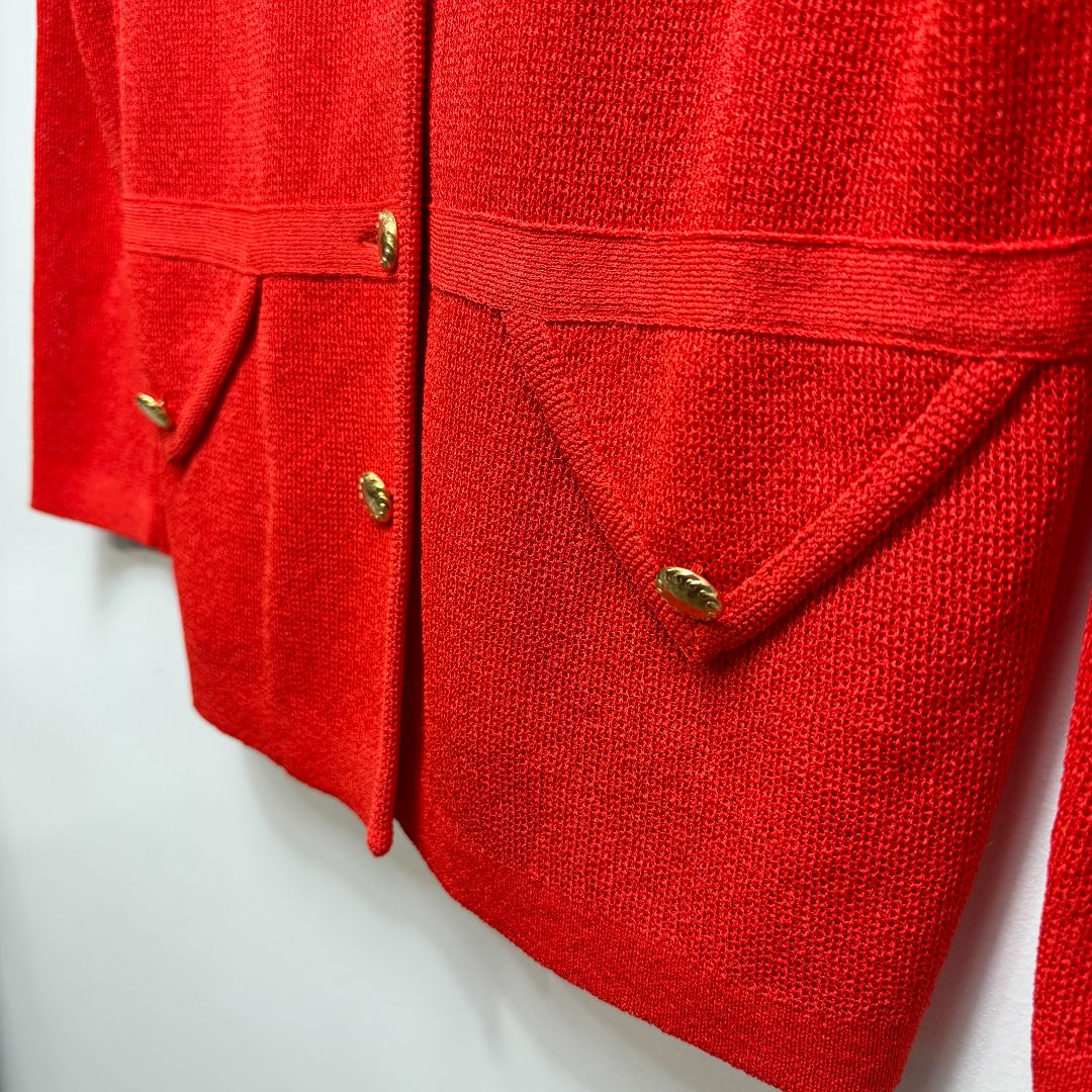 Castleberry Knits Long Sleeve Collared Button Front Triangle Pockets Blazer Orange