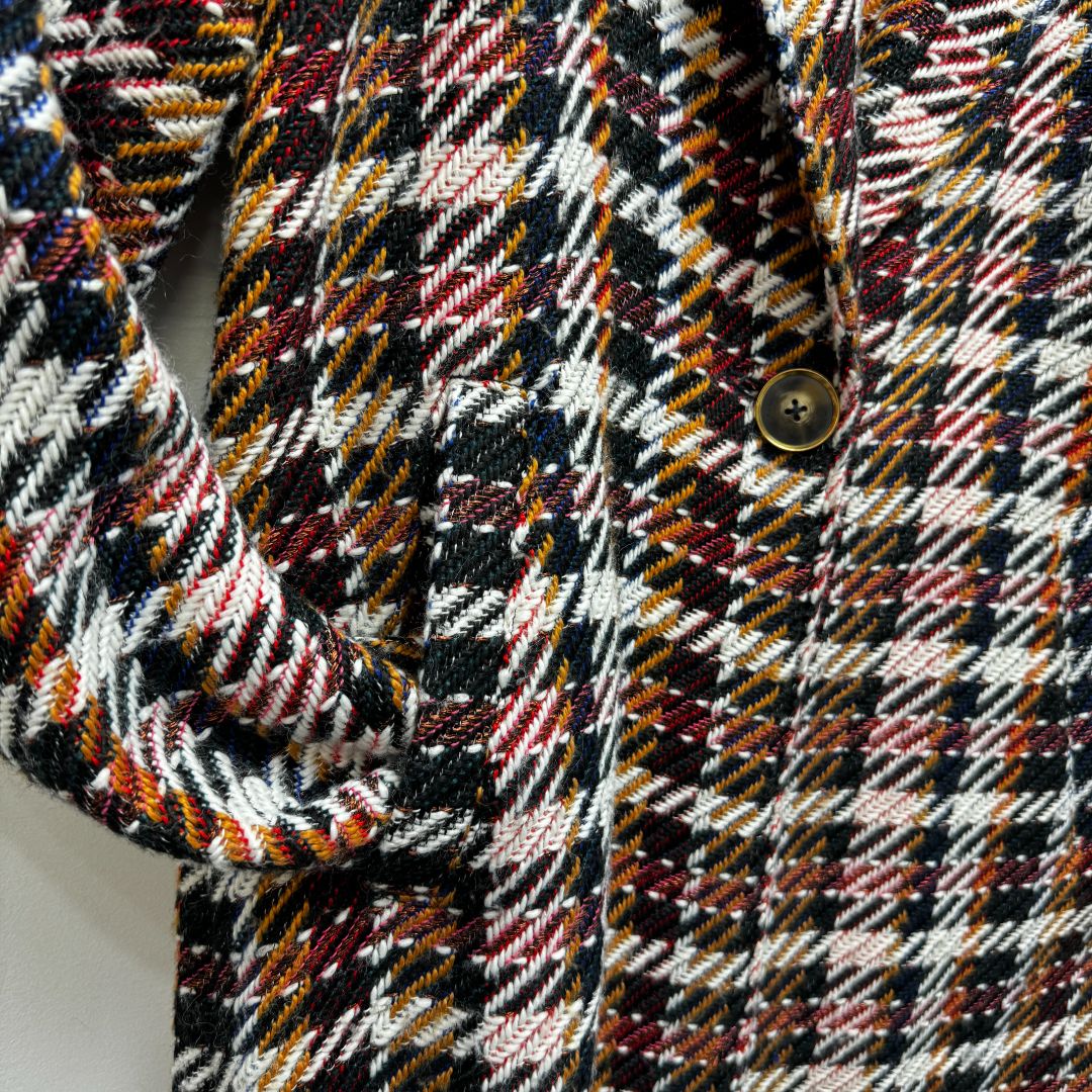 CAbi Long Sleeve Multicolor Woven Long Fringe Belted Coat Multicolor
