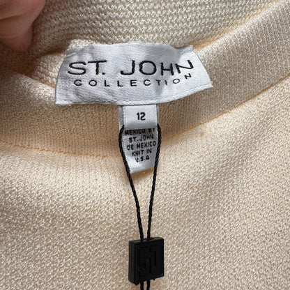 St. John Wide Leg Woven Knit Pants Ivory
