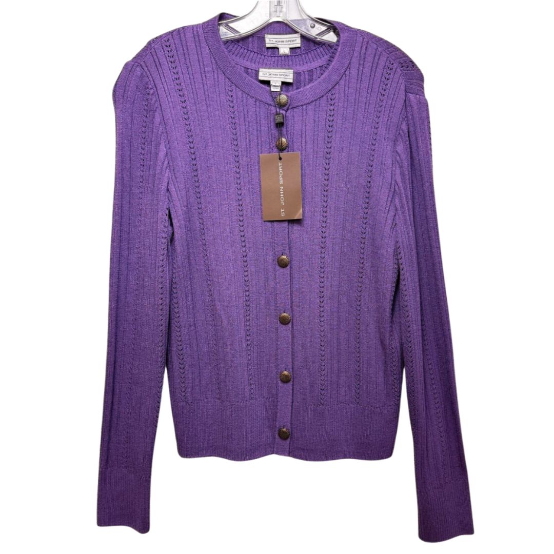 St. John Long Sleeve Mix Knit Button Front Cardigan + Matching Tank Sweater Purle