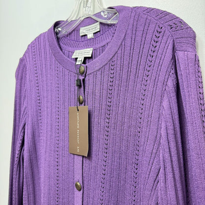 St. John Long Sleeve Mix Knit Button Front Cardigan + Matching Tank Sweater Purle