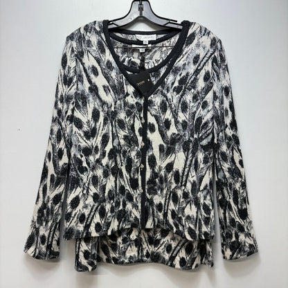 St. John Long Sleeve Button Front Feather Print Sweater + Tank + Skirt Sweater White Black SET OF 3
