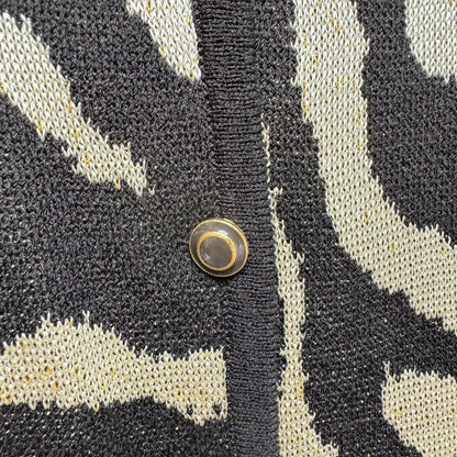 St. John Long Sleeve Button Front + Sleeveless Tank Animal Print Sweater-2 Piece Brown Cream