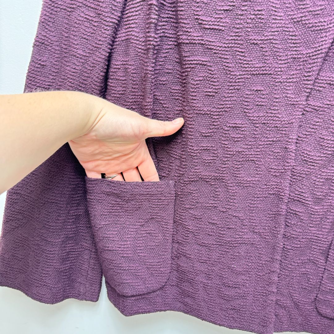 St. John Long Sleeve Textured Swirl Single Button Wrap Sweater + Matching Tank Sweater Plum Purple SET OF 2