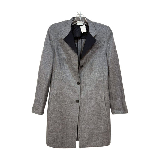 AKRIS Long Sleeve Button Front Wool Coat Gray