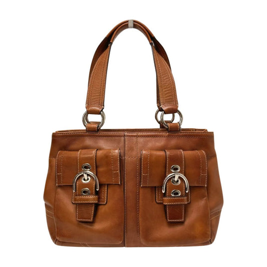 Coach "Soho" Double Pocket Zip Top Smooth Leather Handbag Brown