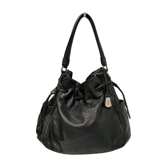 Cole Haan Soft Leather Drawstring w/ 2 Exterior Side-Pockets Interior Zip-Pocket Shoulder-Bag Purse Black