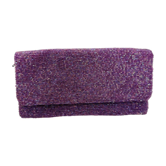 Moyna Fully Beaded Fold Over Clutch Purple