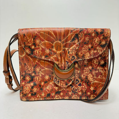 Patricia Nash Crossbody Magnetic Close Print Leather Purse Brown Tan Red