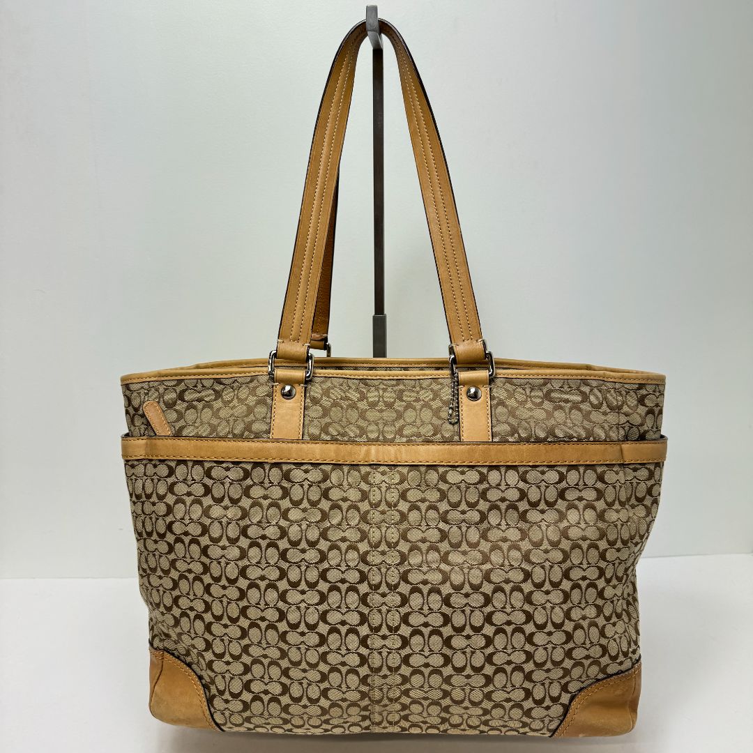 Coach F13813 Voyager Beige Tote Canvas & Leather Tote Tan Brown