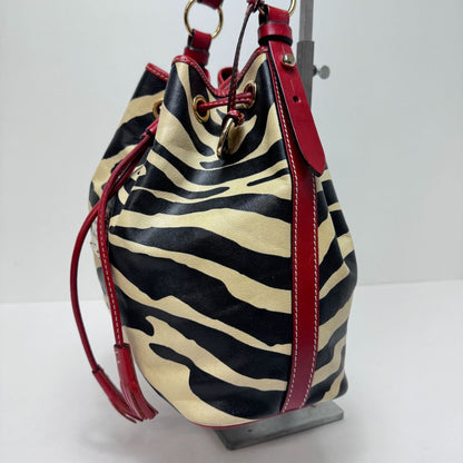Dooney & Bourke Shoulder Strap Tassels Zebra Print Purse Black White Red