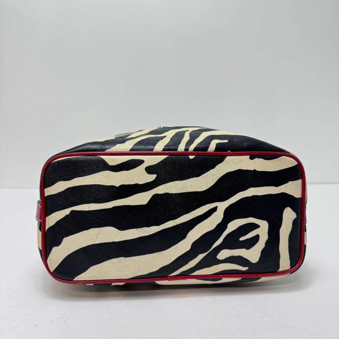 Dooney & Bourke Shoulder Strap Tassels Zebra Print Purse Black White Red