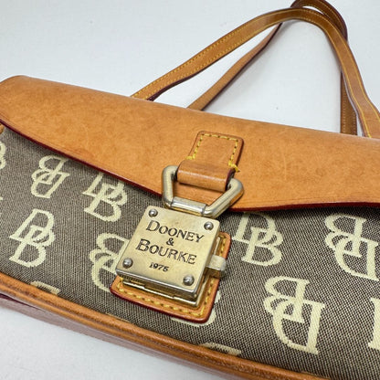 Dooney & Bourke Zip Top Jacquard Logo Pinch Front Lock Shoulder Bag Gray Brown