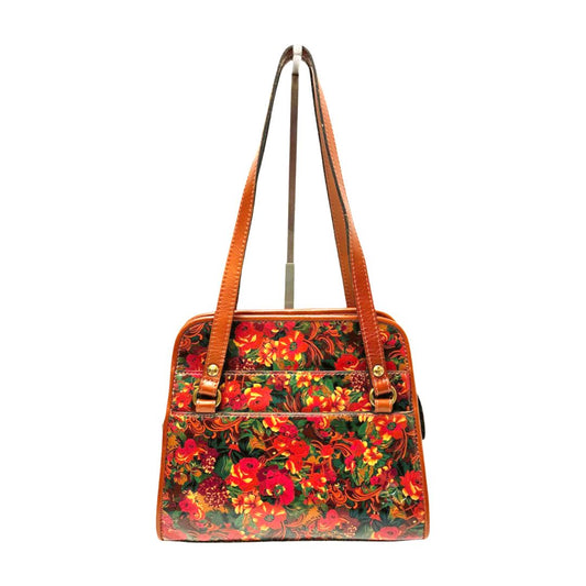 Patricia Nash Zip Close Expandable Floral Smooth Leather Tote Brown Orange Green