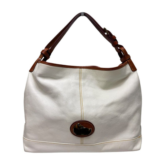 Dooney & Bourke Single Strap Snap Close Leather Shoulder Bag White Brown