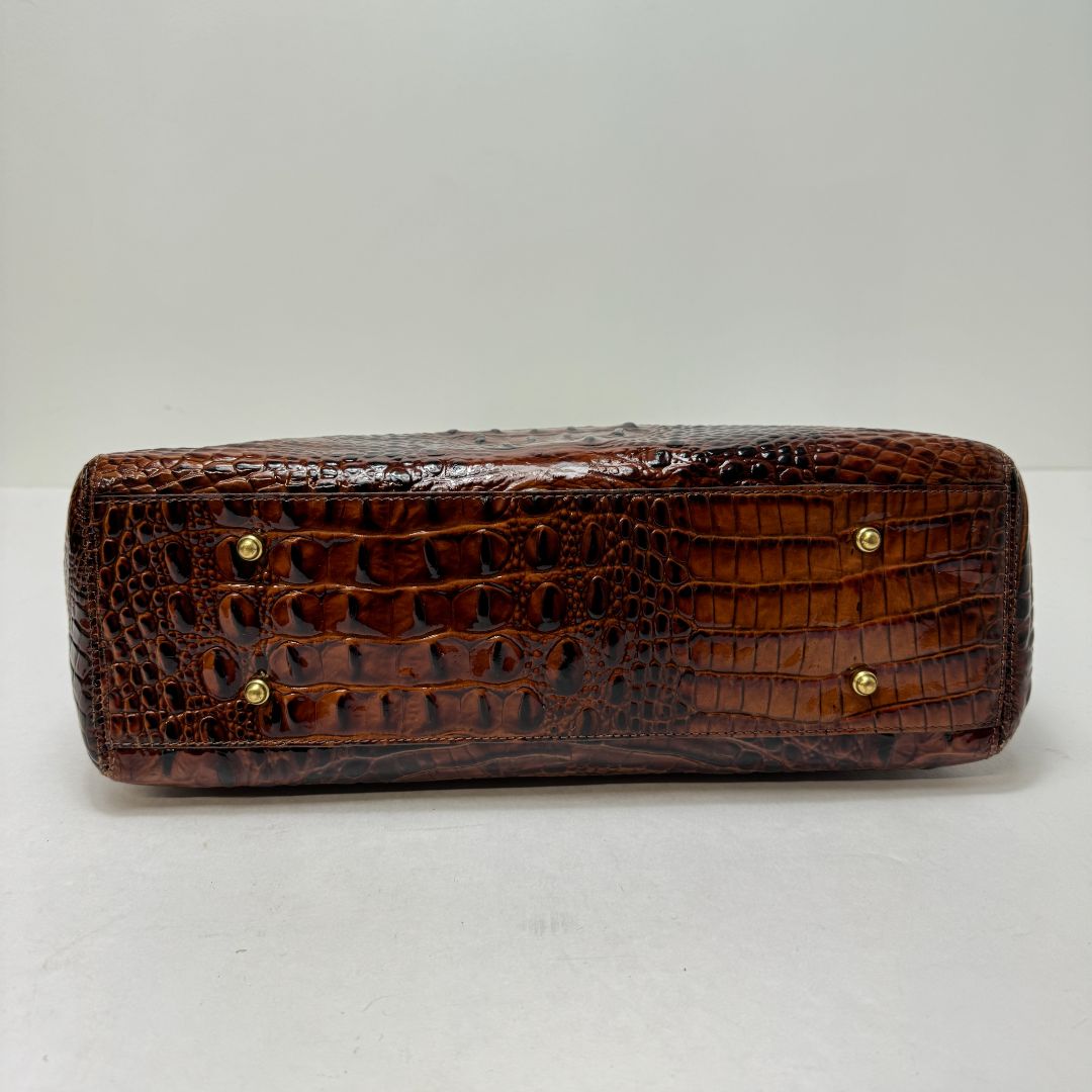Brahmin Arno Double Handle Zip Top Embossed Leather Tote Toasted Pecan Brown