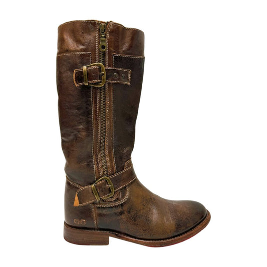 Bed|Stu Knee High Side Zip Strap & Buckle Detail Leather Boots Brown