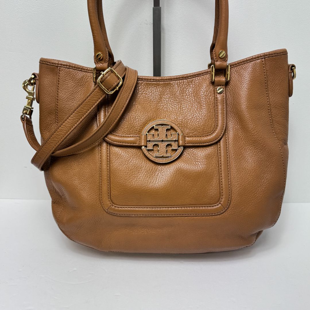 Tory Burch Magnetic Close Pebbled Leather Satchel Camel