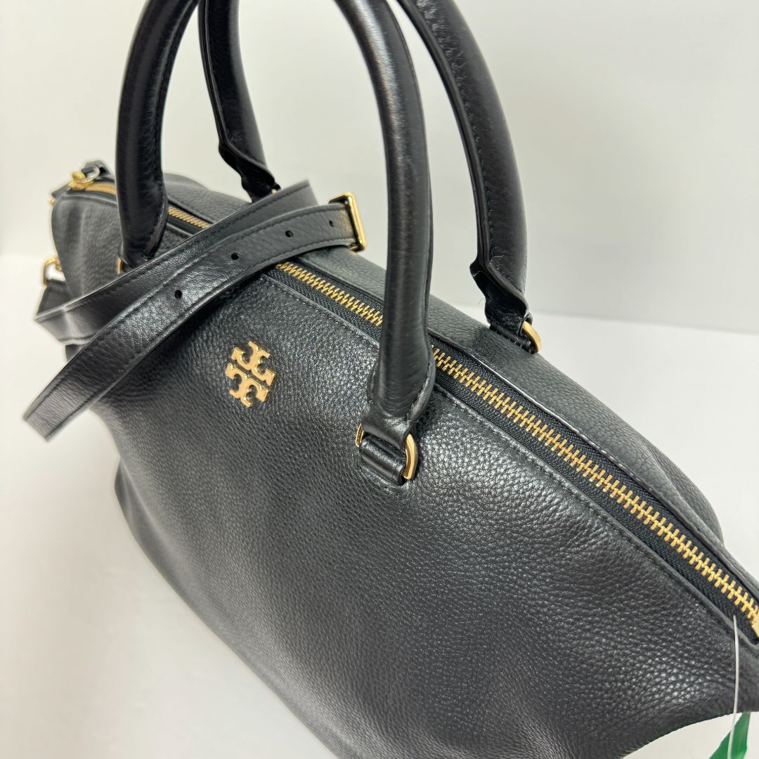 Tory Burch Dome Pebbled Leather Zip Top Convertible Satchel Black