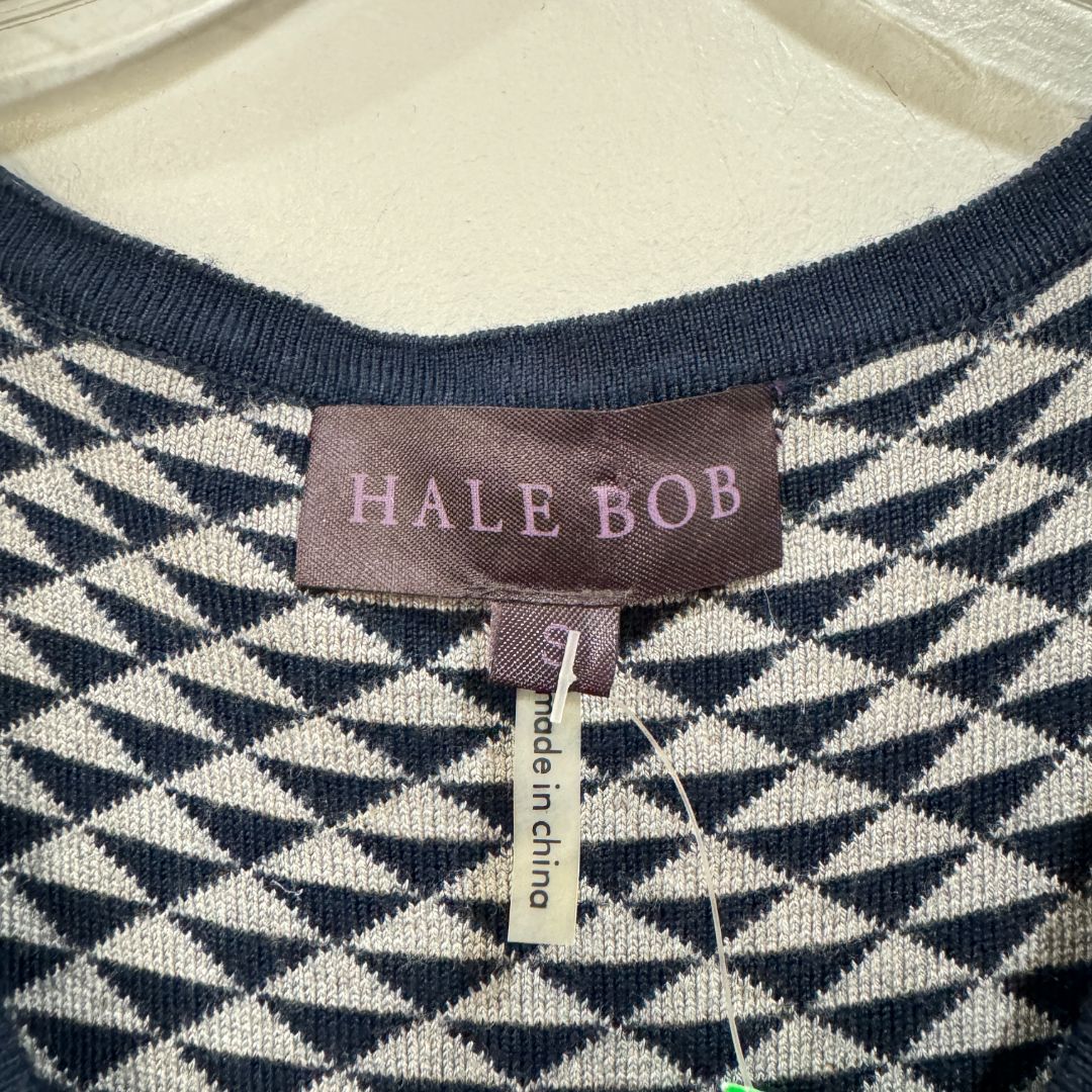 Hale Bob Sleeveless Front Zip Print Knit Dress Navy Gray