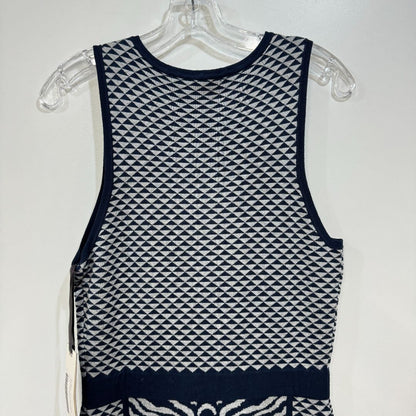 Hale Bob Sleeveless Front Zip Print Knit Dress Navy Gray