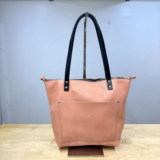 Portland Leather Pebbled Leather Zip Top Medium Tote Salmon Pink