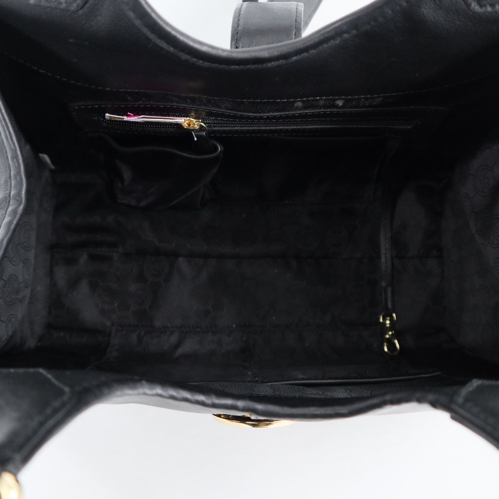 Michael Kors Women Lady Large Leather Shoulder Tote Bag Handbag Purse Black  Gold 