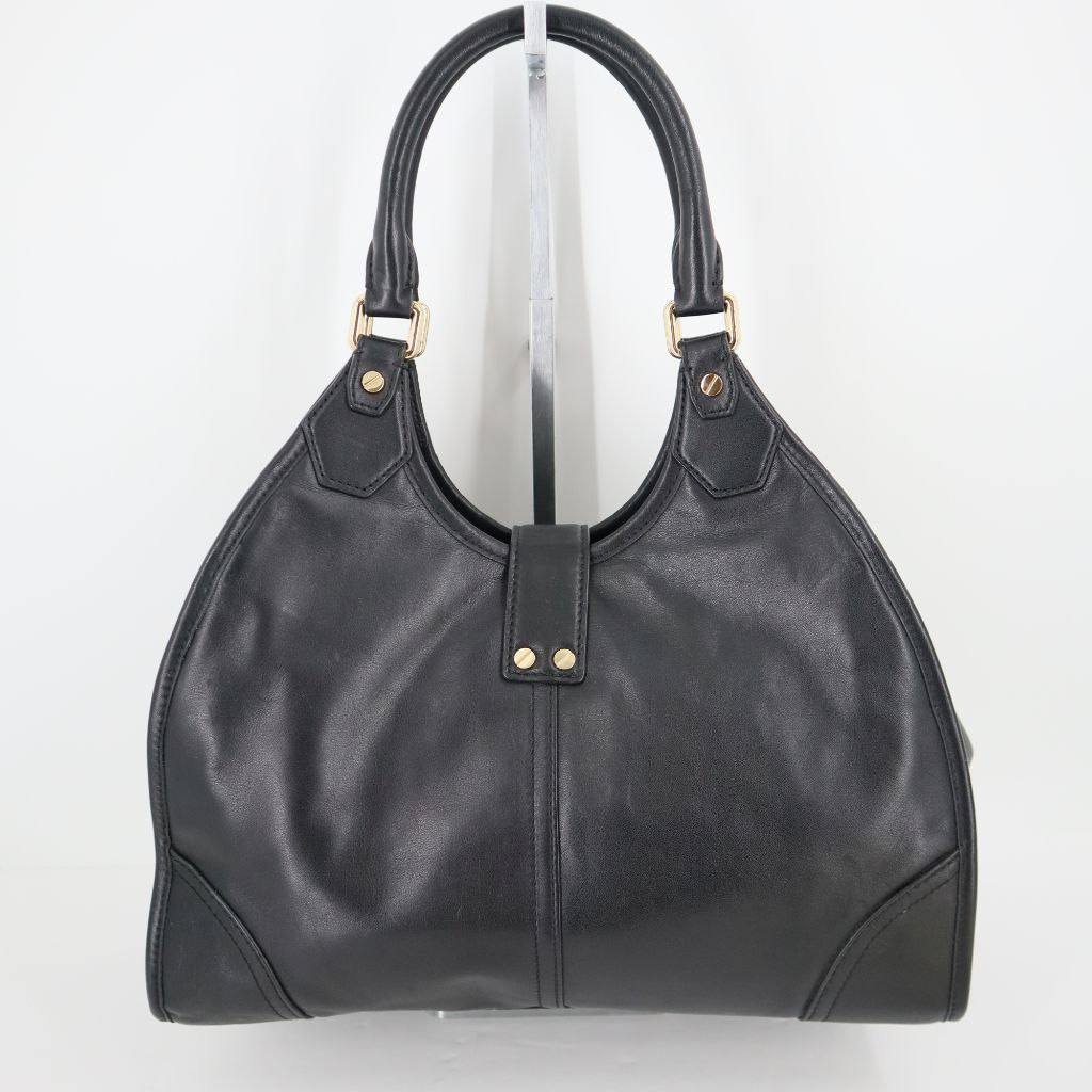 Michael Kors Women's Hudson Large Leather Shoulder Tote Bag Black Gold  Hardware