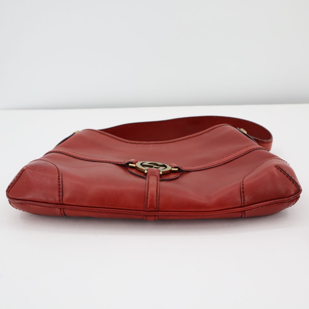 Gucci Reins Leather Hobo Shoulder Bag Red