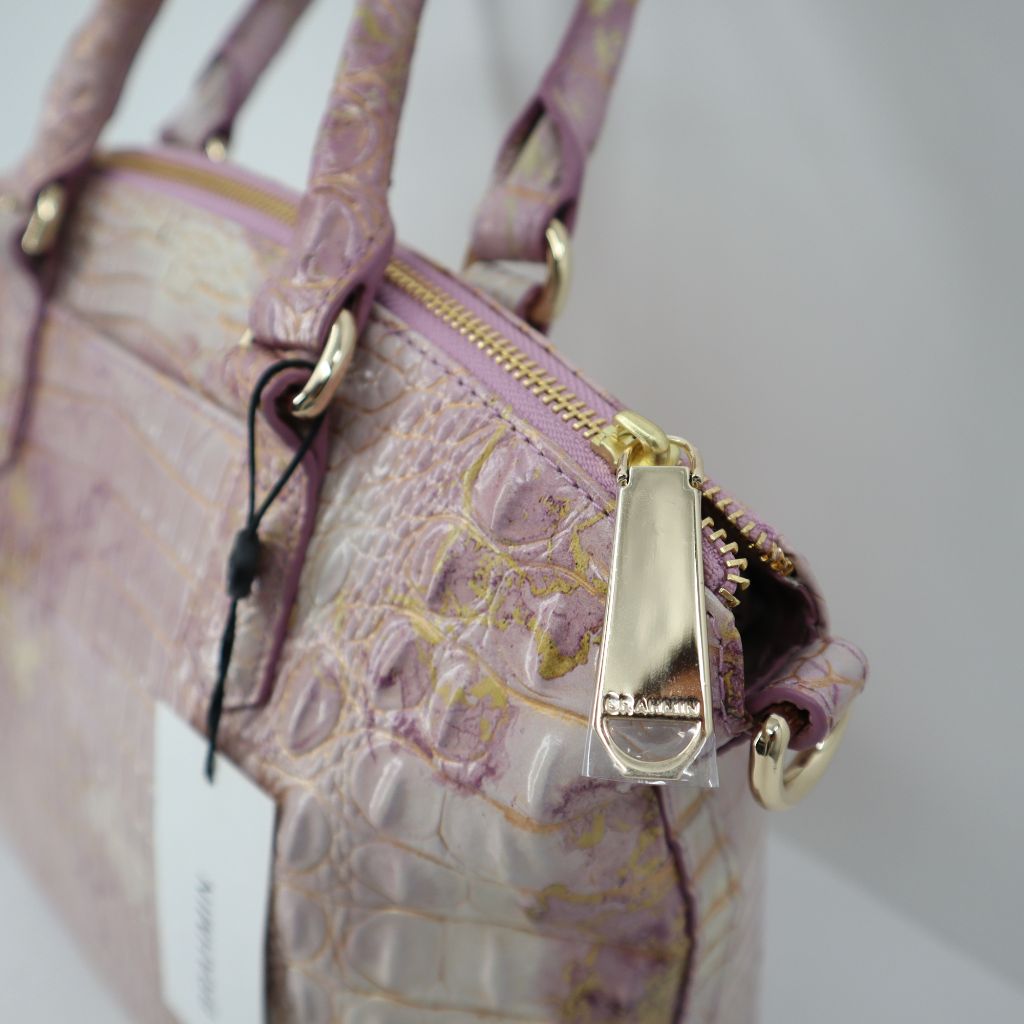 Brahmin Duxbury Satchel Lilac Melbourne Leather Marble Wallet Pink Gold Set