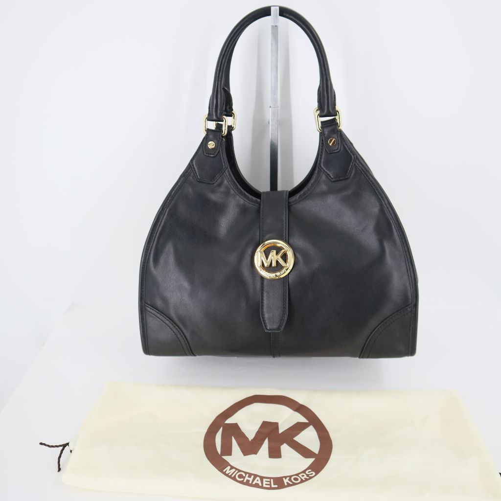 Michael Kors Women's Hudson Large Leather Shoulder Tote Bag Black