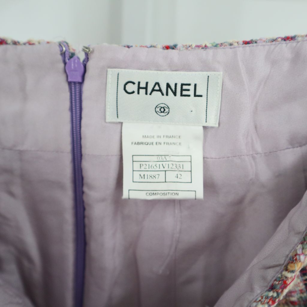 Chanel Silk Blend Woven Knee Length Pencil Skirt Pink Multi-color