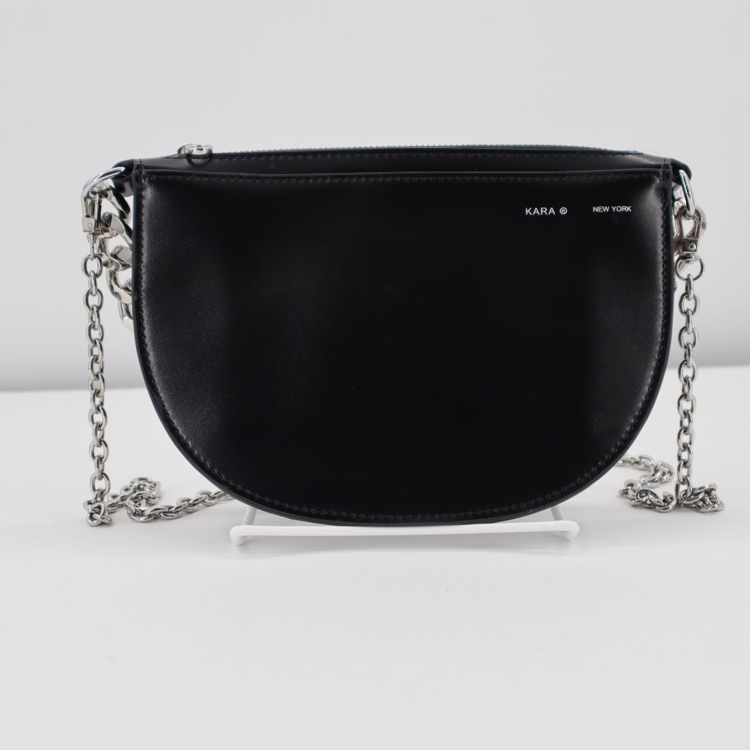 Kara Chain-Link Strap Shoulder Bag - Black