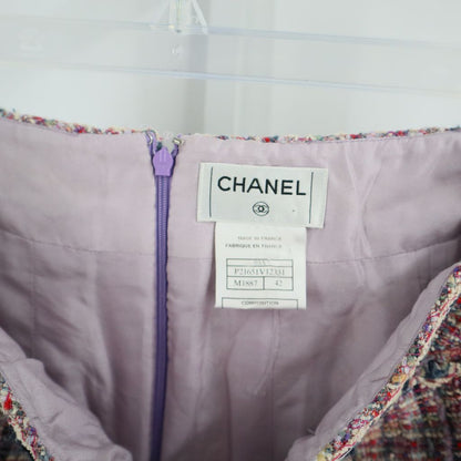 Chanel Silk Blend Woven Knee Length Pencil Skirt Pink Multi-color