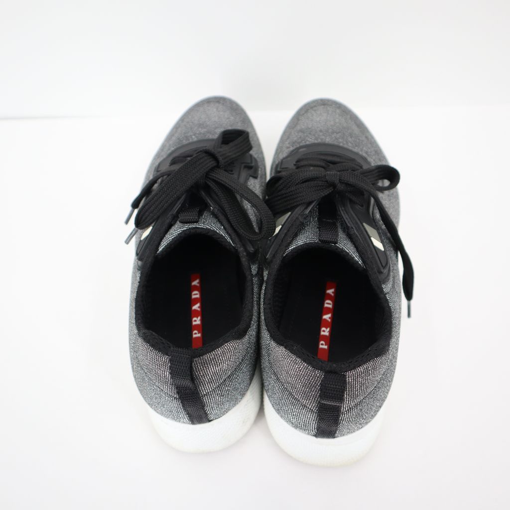 Prada Sparkle Glitter Lace Up Platform Sneakers Gray
